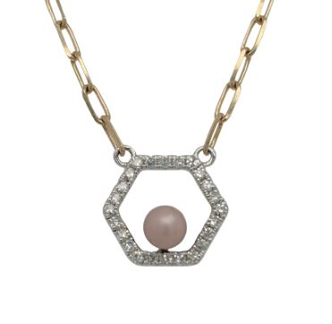 14K Hexagon Concho Pearl Necklace