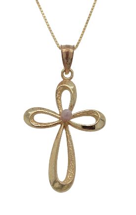 14K Concho Pearl Ribbon Cross