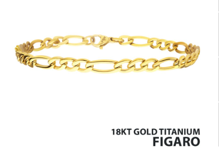 18Kt Gold Titanium Figaro Chain Bracelet