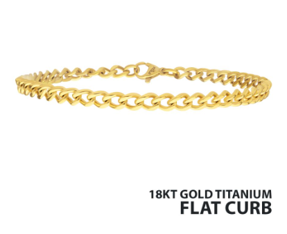 18Kt Gold Titanium Flat Curb Chain Bracelet