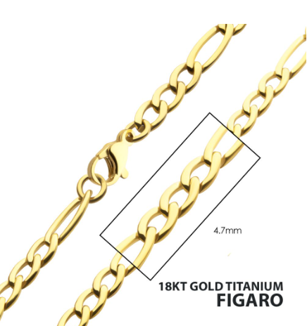 18Kt Gold Titanium Figaro Chain