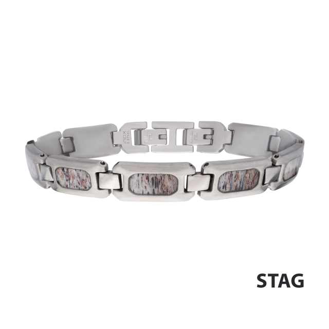 Stainless Steel Matte Antler Inlay Link Bracelet