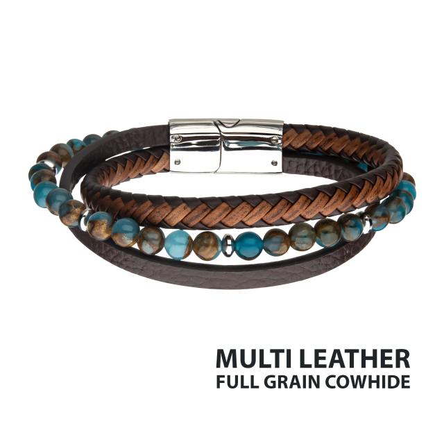 Stainless Steel & Leather Layered Bracelet