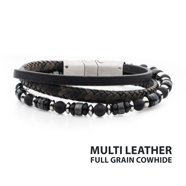 Leather White Bead Multi-Strand Bracelet