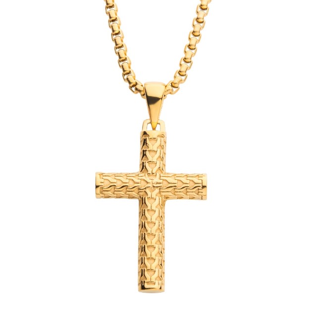 18Kt Gold Scale Cross Drop Pendant