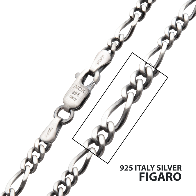 Italy Silver Black Figaro Chain