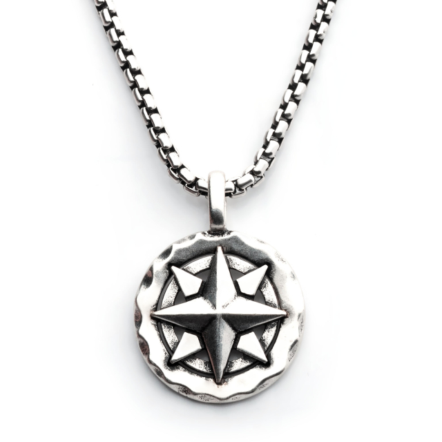 Sterling Silver Oxidized Compass Pendant