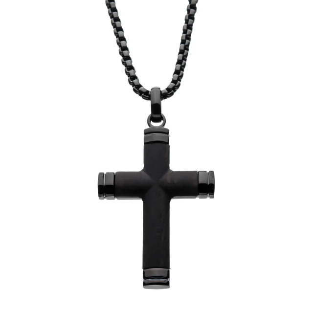 Black Ebony Wood Inlayed Cross Pendant