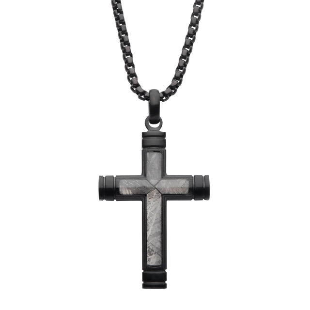 Stainless Steel Meteorite Cross Pendant