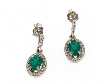 14K Oval Emerald Diamond Halo Earrings :: Legend Jewelers