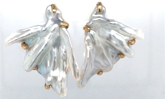 14KY Large Wing Freshwater Pearl Studs