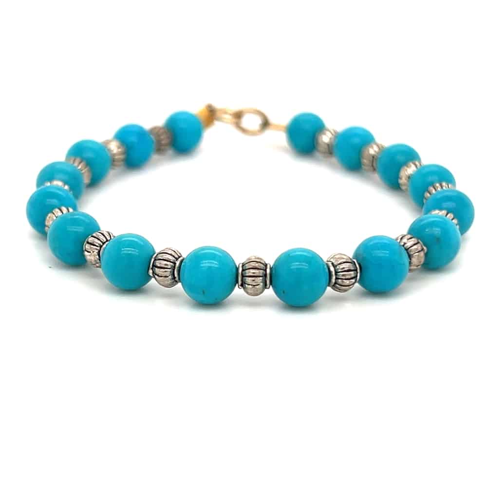 Kingman Turquoise Bracelet with Silver Beads