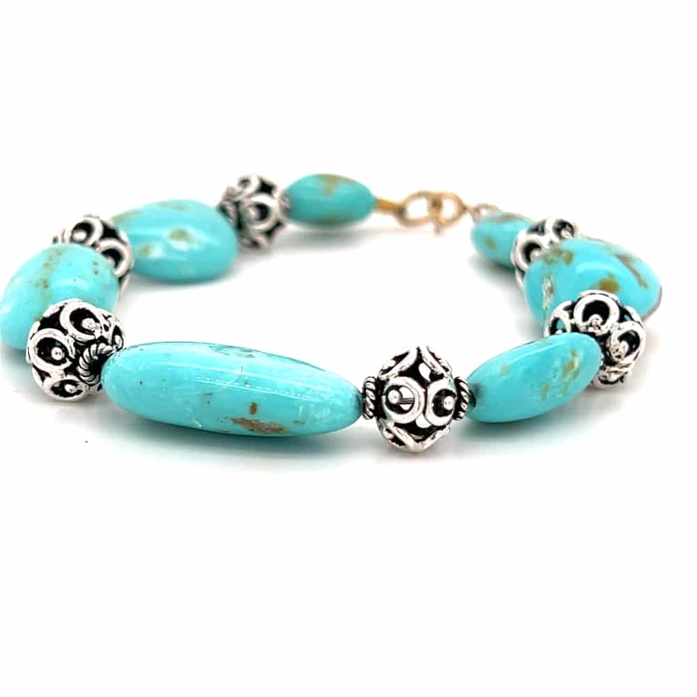 Kingman Turquoise Bracelet with Silver Beads