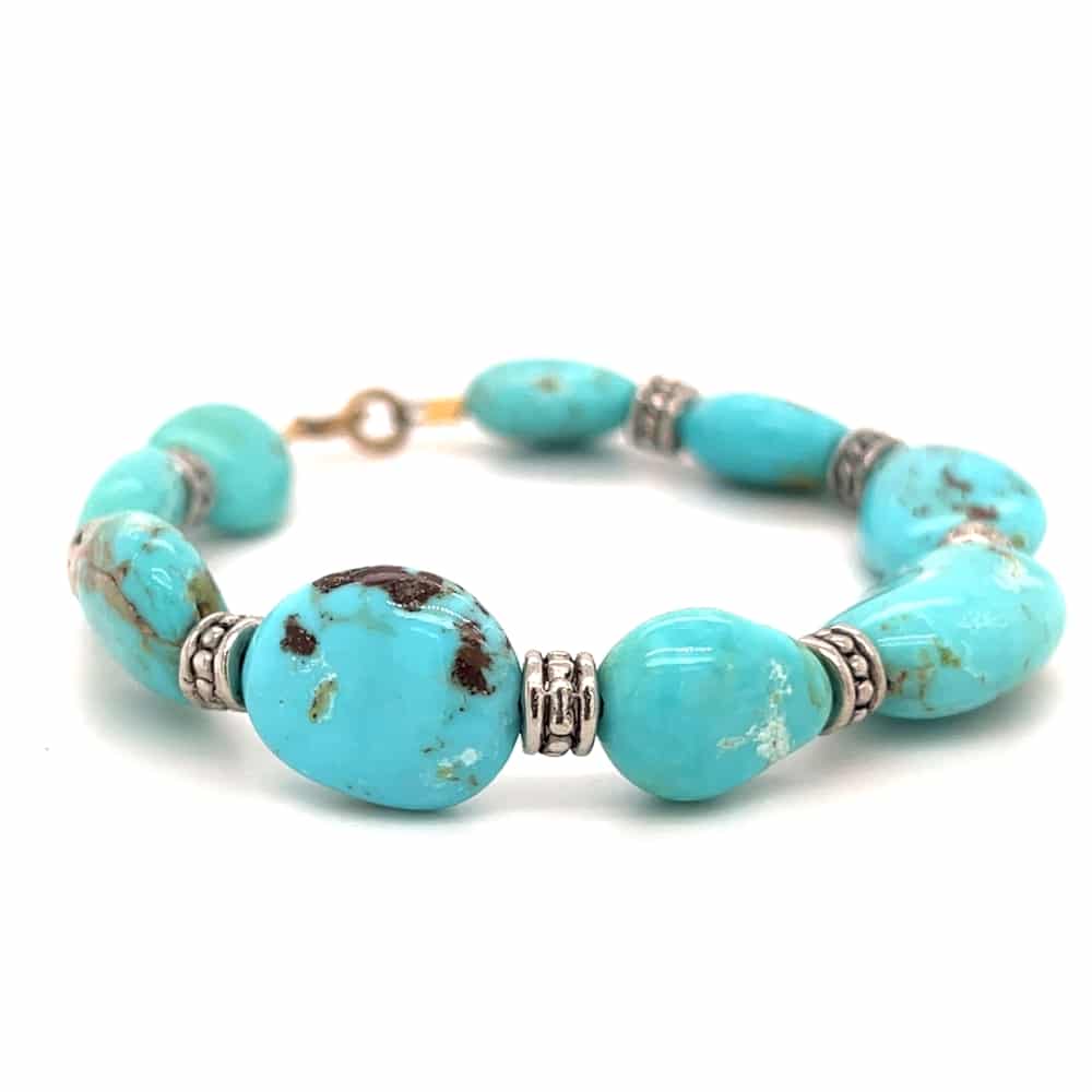 Kingman Turquoise Bracelet with Silver Beads