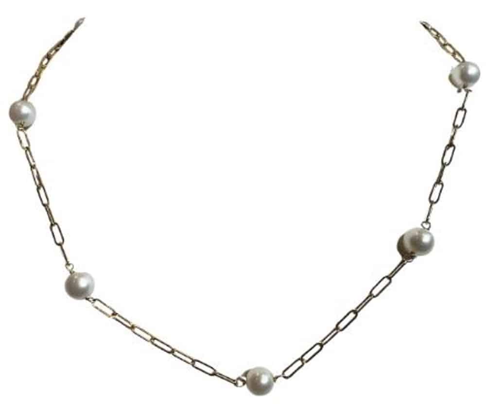 14KY Freshwater Pearl Paperclip Necklace