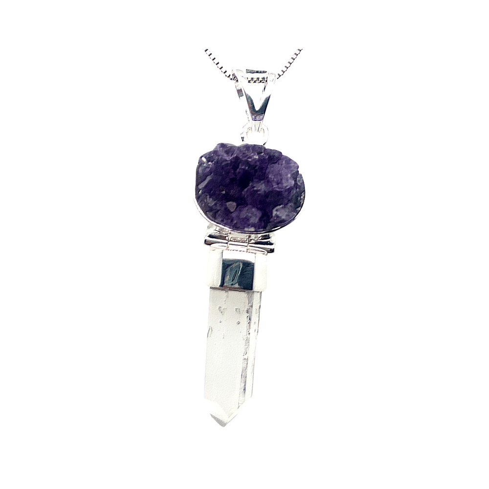 SS Crystal with Amethyst Druzy Pendant