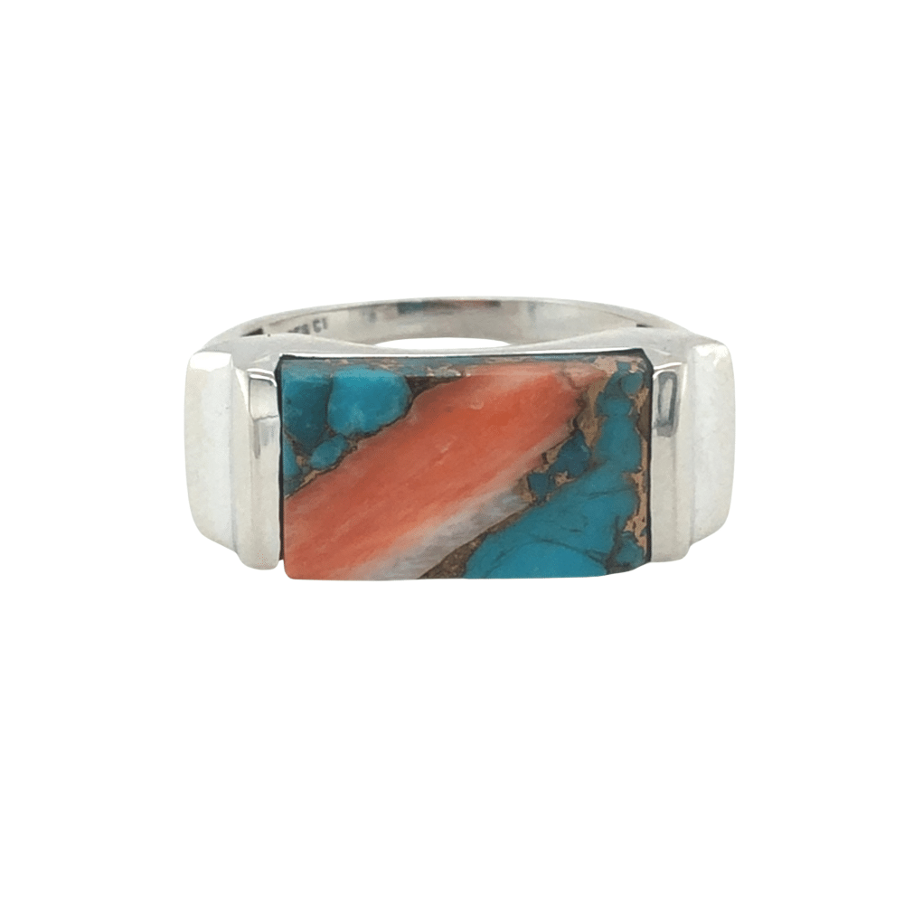 SS Turquoise Spiney Oyster Ring