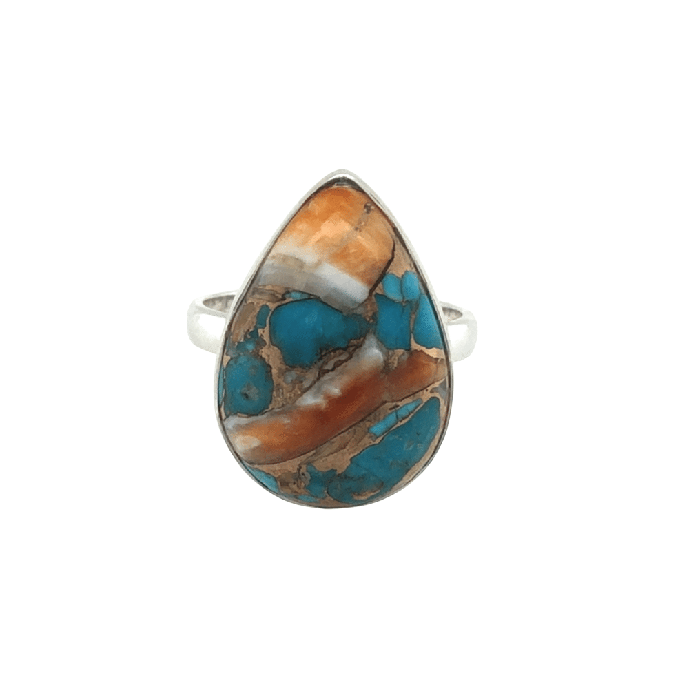 SS Turquoise Spiney Oyster Ring