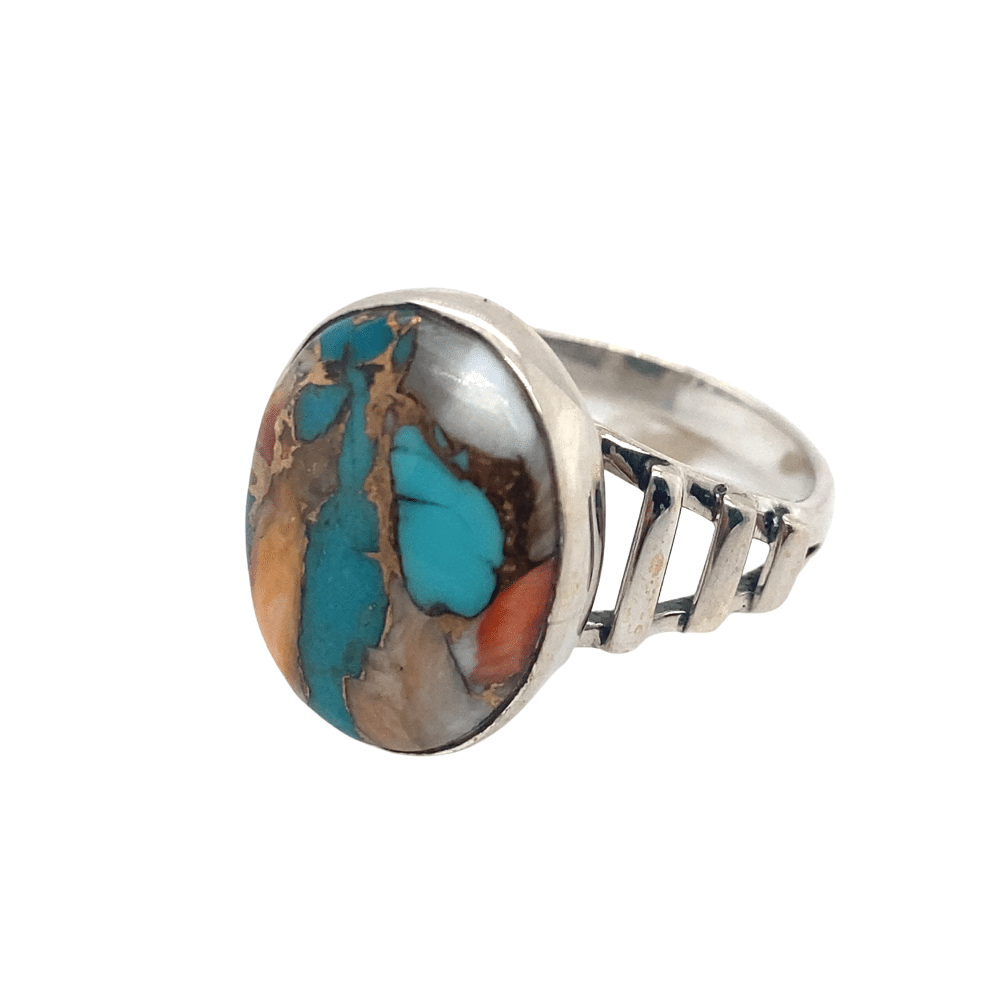 SS Turquoise Spiney Oyster Ring