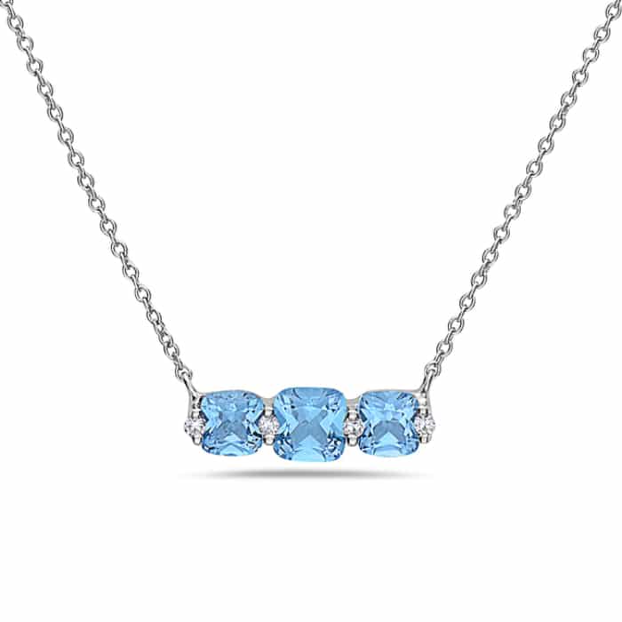 14KW 3 Stone Blue Topaz Necklace
