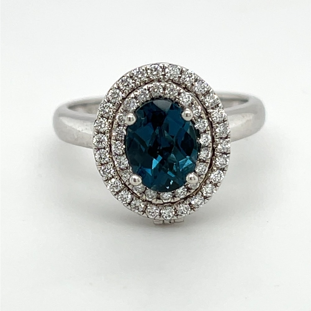 14KW Blue Tourmaline Double Halo Ring