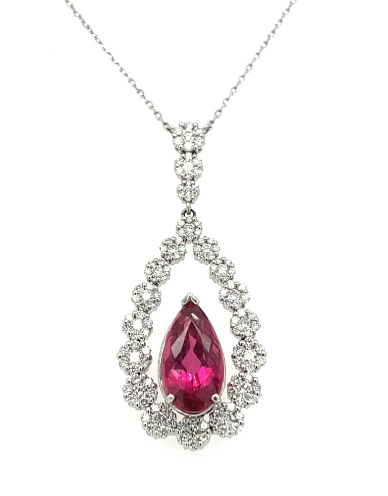 14KW Pink Tourmaline and Diamond Teardrop Pendant