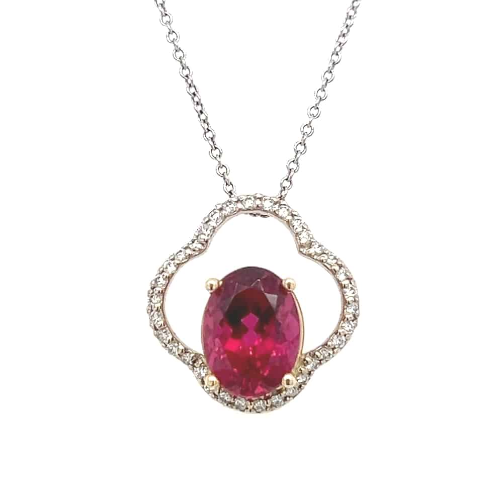 14KW Tourmaline and Diamond Clover Necklace