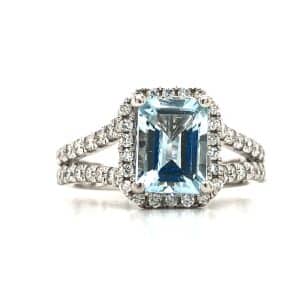 KW DIA AQUA EMERALD CUT RING