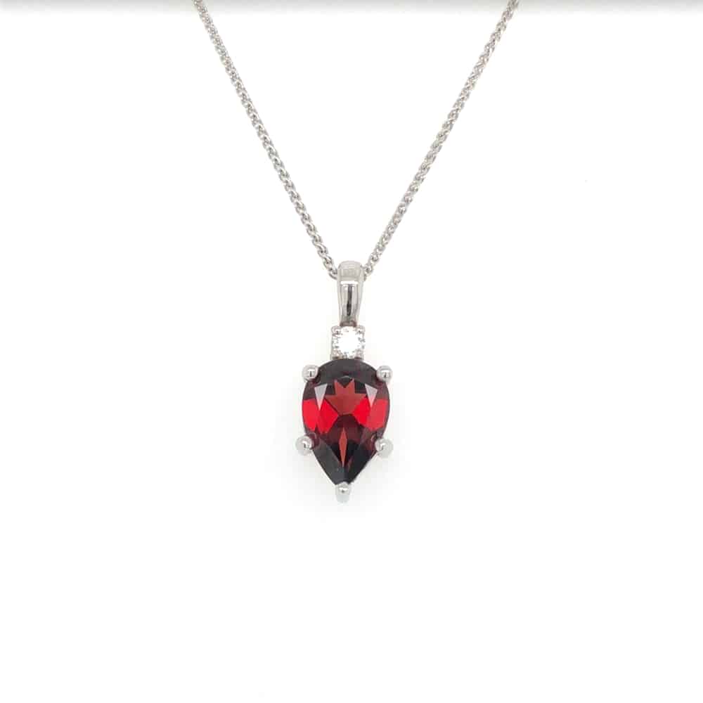 14KW Pear Shape Garnet With Diamond Kiss Pendant
