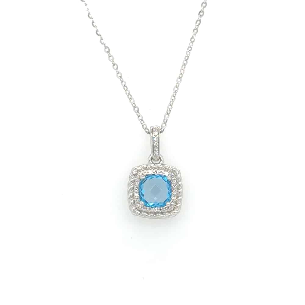 14KW Blue Topaz Braided Halo Necklace