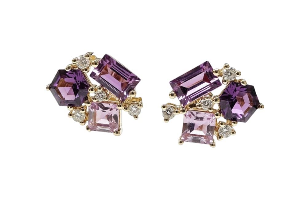 14KY Amethyst Cluster Studs