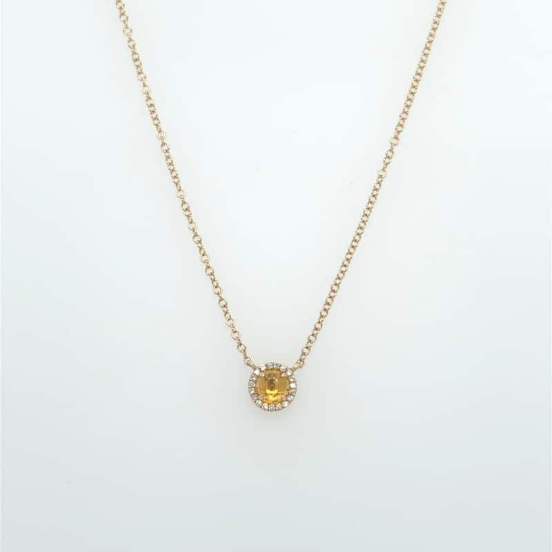 14KY Citrine Circle with Diamond Halo Necklace