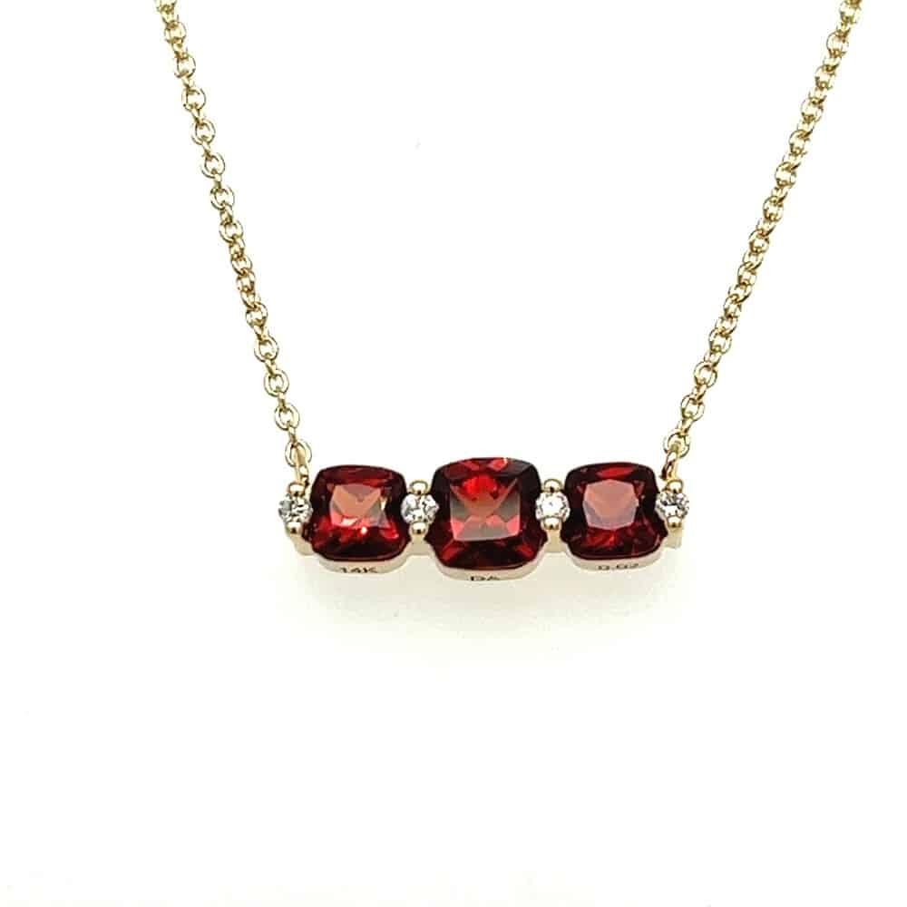 14KY Garnet Necklace With Diamond Kisses