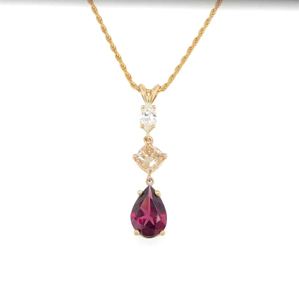 14KY African Garnet And Diamond Necklace