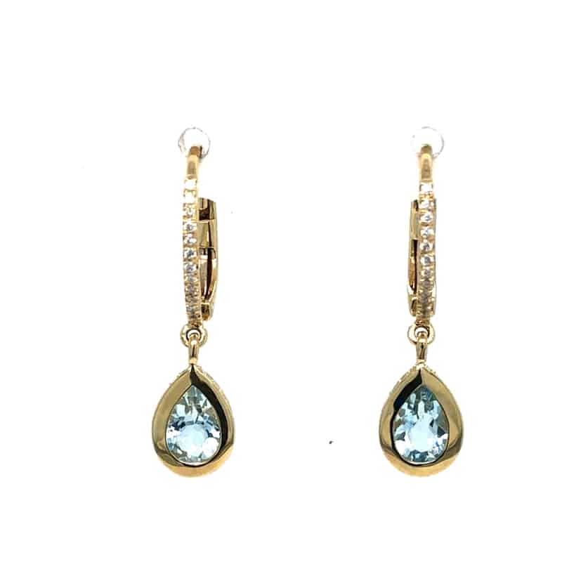 14KY Aquamarine Teardrop Dangle Earrings