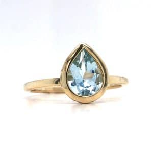KY PEAR HIDDEN HALO AQUA RING