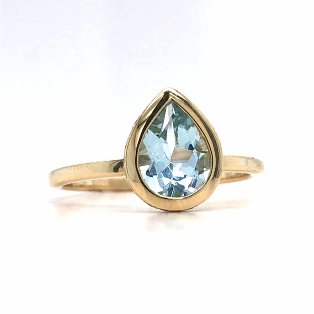 14KY Aquamarine Teardrop Ring
