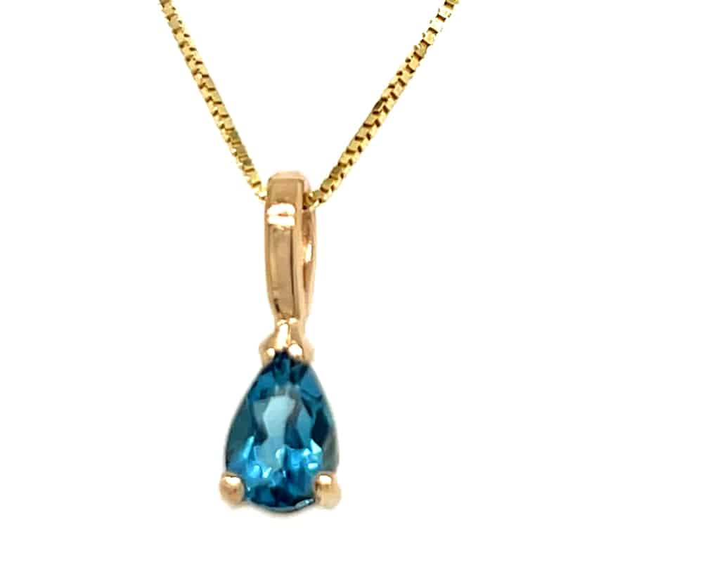 14KY Blue Topaz Solitaire Pendant