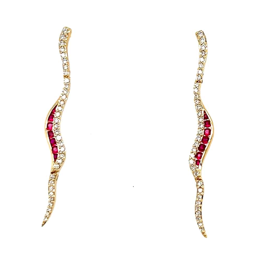 14KY Curved Ruby And Diamond Earrings
