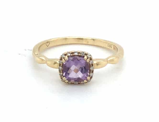 14KY Cushion Cut Amethyst Ring With Diamond Halo