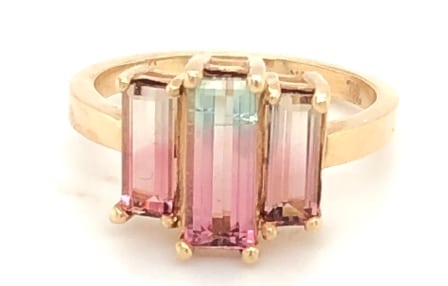 14KY 3 Stone Bi-Color Tourmaline Ring
