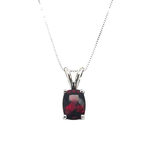 14KW Emerald Cut Garnet Solitaire Pendant