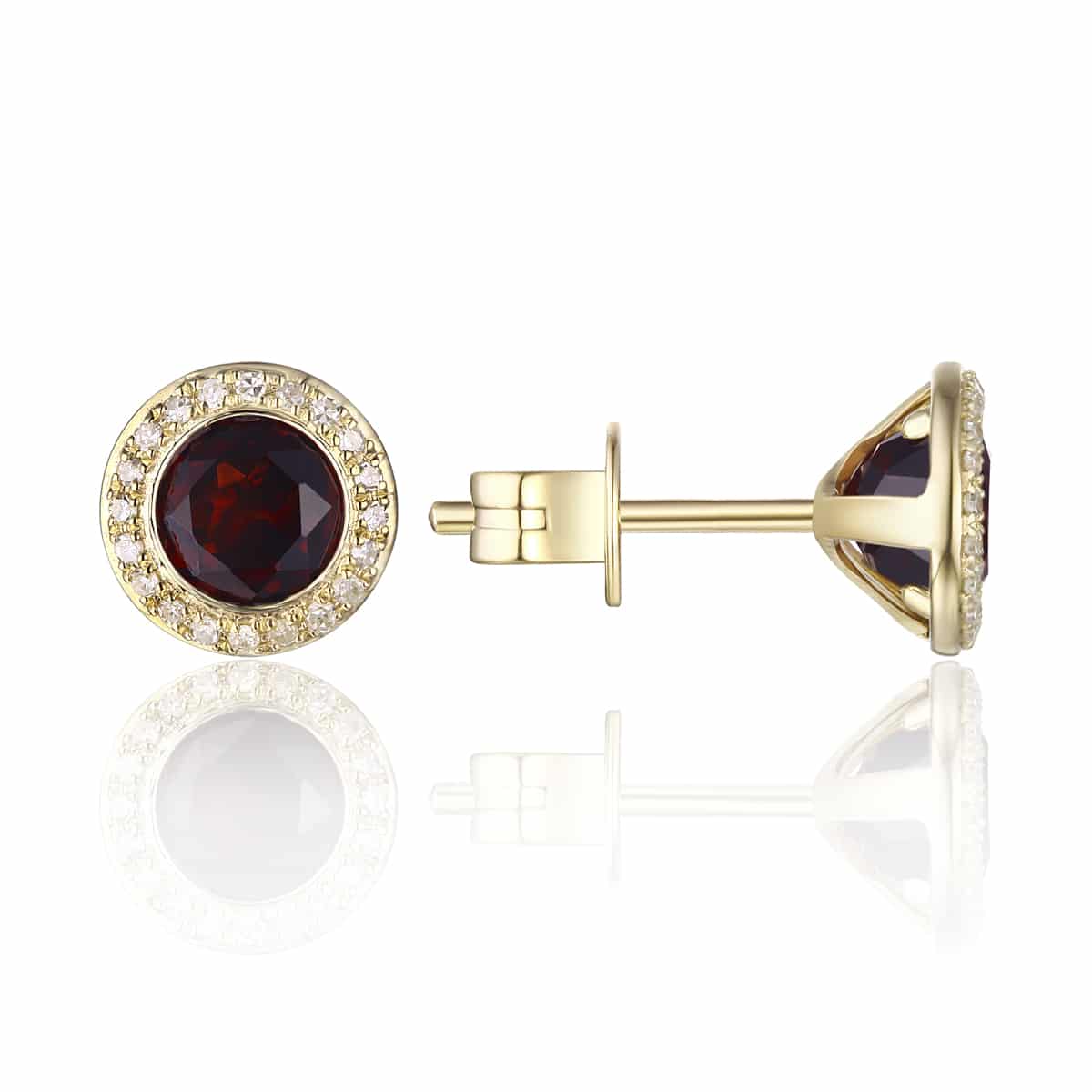 14KY Garnet Halo Studs