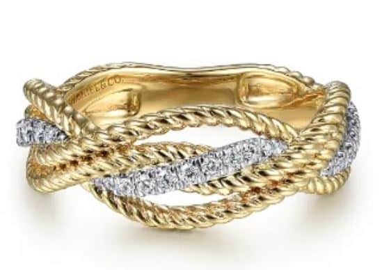 14K Two-Tone Twisted Rope Diamond Ring