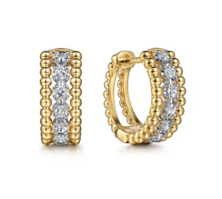 14K Two-Tone Diamond Huggie Hoops