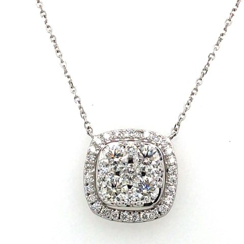 14KW Square Diamond Halo Necklace