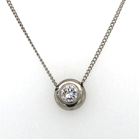 14KW Bezel Set Diamond Solitaire Necklace