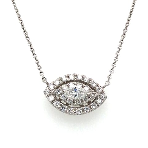 14KW Marquise Halo Diamond Necklace