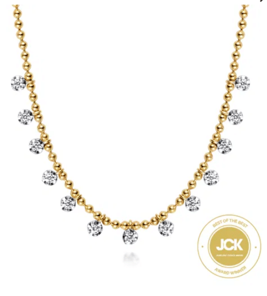 14KY Diamond Drop Station Necklace