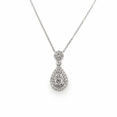 14KY White Diamond Teardrop Necklace